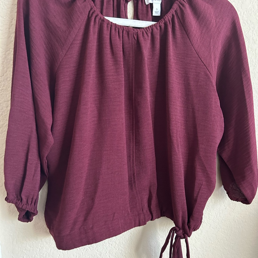 Nine West Maroon Blouse with Tie Hem